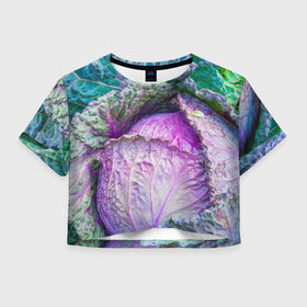 Женская футболка 3D укороченная с принтом Капуста в Курске, 100% полиэстер | круглая горловина, длина футболки до линии талии, рукава с отворотами | дача | еда | зелень | капуста | овощи | огород | растения | цветная капуста