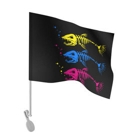 Флаг для автомобиля с принтом Рыбалка в Курске, 100% полиэстер | Размер: 30*21 см | art | bubbles | fish | fishing | river | skeleton | water | арт | вода | пузыри | река | рыба | рыбалка | скелет