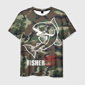 Мужская футболка 3D с принтом Лучший рыбак в Курске, 100% полиэфир | прямой крой, круглый вырез горловины, длина до линии бедер | best fisherman | camouflage | fish | fishing | man | камуфляж | лучший рыбак | мужчина | рыба | рыбалка