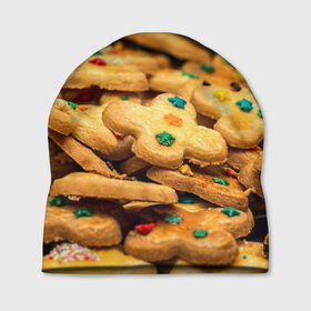 Шапка 3D с принтом Печеньки в Курске, 100% полиэстер | универсальный размер, печать по всей поверхности изделия | Тематика изображения на принте: десерт | еда | новый год | печенье | праздник | сладости