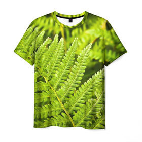 Мужская футболка 3D с принтом Папоротник в Курске, 100% полиэфир | прямой крой, круглый вырез горловины, длина до линии бедер | ботаника | зелень | листья | папоротник | природа | растения | цветок