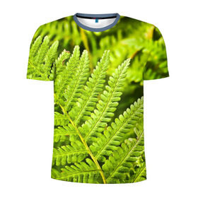 Мужская футболка 3D спортивная с принтом Папоротник в Курске, 100% полиэстер с улучшенными характеристиками | приталенный силуэт, круглая горловина, широкие плечи, сужается к линии бедра | Тематика изображения на принте: ботаника | зелень | листья | папоротник | природа | растения | цветок