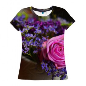 Женская футболка 3D с принтом Роза в Курске, 100% полиэфир ( синтетическое хлопкоподобное полотно) | прямой крой, круглый вырез горловины, длина до линии бедер | 3д | новая | популярная | природа | роза | цветы | яркая