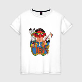 Женская футболка хлопок с принтом Забавные Индейцы 7 в Курске, 100% хлопок | прямой крой, круглый вырез горловины, длина до линии бедер, слегка спущенное плечо | 