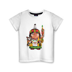 Детская футболка хлопок с принтом Забавные Индейцы 9 в Курске, 100% хлопок | круглый вырез горловины, полуприлегающий силуэт, длина до линии бедер | апачи | вождь | воин | животные | запад | канада | лидер | лицо | северная | смешные | талисман | цвет