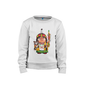 Детский свитшот хлопок с принтом Забавные Индейцы 9 в Курске, 100% хлопок | круглый вырез горловины, эластичные манжеты, пояс и воротник | апачи | вождь | воин | животные | запад | канада | лидер | лицо | северная | смешные | талисман | цвет
