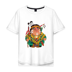 Мужская футболка хлопок Oversize с принтом Забавные Индейцы 10 в Курске, 100% хлопок | свободный крой, круглый ворот, “спинка” длиннее передней части | апачи | вождь | воин | животные | запад | канада | лидер | лицо | северная | смешные | талисман | цвет
