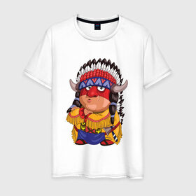 Мужская футболка хлопок с принтом Забавные Индейцы 11 в Курске, 100% хлопок | прямой крой, круглый вырез горловины, длина до линии бедер, слегка спущенное плечо. | апачи | вождь | воин | животные | запад | канада | лидер | лицо | северная | смешные | талисман | цвет