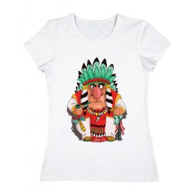 Женская футболка хлопок с принтом Забавные Индейцы 12 в Курске, 100% хлопок | прямой крой, круглый вырез горловины, длина до линии бедер, слегка спущенное плечо | 