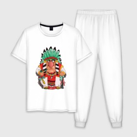 Мужская пижама хлопок с принтом Забавные Индейцы 12 в Курске, 100% хлопок | брюки и футболка прямого кроя, без карманов, на брюках мягкая резинка на поясе и по низу штанин
 | 