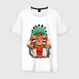 Мужская футболка хлопок с принтом Забавные Индейцы 12 в Курске, 100% хлопок | прямой крой, круглый вырез горловины, длина до линии бедер, слегка спущенное плечо. | Тематика изображения на принте: 