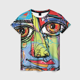 Женская футболка 3D с принтом Abstract girl graffiti в Курске, 100% полиэфир ( синтетическое хлопкоподобное полотно) | прямой крой, круглый вырез горловины, длина до линии бедер | abstract | girl | graffiti