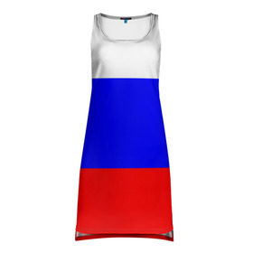 Платье-майка 3D с принтом Россия в Курске, 100% полиэстер | полуприлегающий силуэт, широкие бретели, круглый вырез горловины, удлиненный подол сзади. | Тематика изображения на принте: народный | россия | русский | страны | триколор | флаг