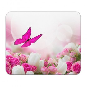 Коврик прямоугольный с принтом Бабочка над розами в Курске, натуральный каучук | размер 230 х 185 мм; запечатка лицевой стороны | бабочки | нежный | розы | цветы