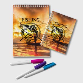 Блокнот с принтом Рыбалка в Курске, 100% бумага | 48 листов, плотность листов — 60 г/м2, плотность картонной обложки — 250 г/м2. Листы скреплены удобной пружинной спиралью. Цвет линий — светло-серый
 | boat | clouds | emblem | fish | fishermen | fishing | logo | nature | net | reflection | river | sky | sturgeon | sun | sunset | water | wave | вода | волна | закат | логотип | лодка | небо | облака | осетр | отражение | природа | река | рыба | рыбаки | р