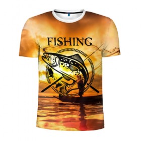 Мужская футболка 3D спортивная с принтом Рыбалка в Курске, 100% полиэстер с улучшенными характеристиками | приталенный силуэт, круглая горловина, широкие плечи, сужается к линии бедра | boat | clouds | emblem | fish | fishermen | fishing | logo | nature | net | reflection | river | sky | sturgeon | sun | sunset | water | wave | вода | волна | закат | логотип | лодка | небо | облака | осетр | отражение | природа | река | рыба | рыбаки | р