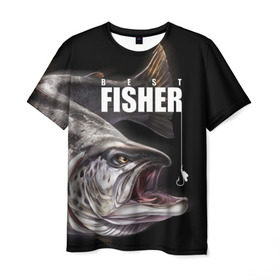 Мужская футболка 3D с принтом Лучший рыбак в Курске, 100% полиэфир | прямой крой, круглый вырез горловины, длина до линии бедер | background | best fisherman | black | fish | fishing | sturgeon | лучший рыбак | осетр | рыба | рыбалка | фон | черный
