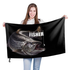 Флаг 3D с принтом Лучший рыбак в Курске, 100% полиэстер | плотность ткани — 95 г/м2, размер — 67 х 109 см. Принт наносится с одной стороны | background | best fisherman | black | fish | fishing | sturgeon | лучший рыбак | осетр | рыба | рыбалка | фон | черный