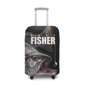Чехол для чемодана 3D с принтом Лучший рыбак в Курске, 86% полиэфир, 14% спандекс | двустороннее нанесение принта, прорези для ручек и колес | background | best fisherman | black | fish | fishing | sturgeon | лучший рыбак | осетр | рыба | рыбалка | фон | черный