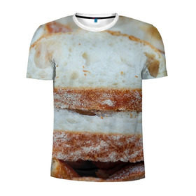 Мужская футболка 3D спортивная с принтом Хлеб в Курске, 100% полиэстер с улучшенными характеристиками | приталенный силуэт, круглая горловина, широкие плечи, сужается к линии бедра | батон | булка | булочка | выпечка | еда | кулинария | кусочек | мука | хлеб