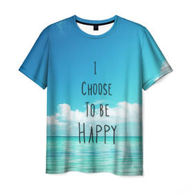 Мужская футболка 3D с принтом Happy в Курске, 100% полиэфир | прямой крой, круглый вырез горловины, длина до линии бедер | fresh | happy | sea | sky | water