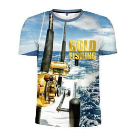 Мужская футболка 3D спортивная с принтом Золотая рыбалка в Курске, 100% полиэстер с улучшенными характеристиками | приталенный силуэт, круглая горловина, широкие плечи, сужается к линии бедра | Тематика изображения на принте: boat | fishing rod | gold fishing | ocean | reel | rod | sea | sky | spinning | water | waves | вода | волны | золотая рыбалка | катушка | море | небо | океан | пиннинг | удилище | удочка | яхта