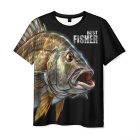 Мужская футболка 3D с принтом Лучший рыбак в Курске, 100% полиэфир | прямой крой, круглый вырез горловины, длина до линии бедер | background | best fisherman | black | fish | fishing | лучший рыбак | рыба | рыбалка | фон | черный