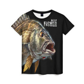 Женская футболка 3D с принтом Лучший рыбак в Курске, 100% полиэфир ( синтетическое хлопкоподобное полотно) | прямой крой, круглый вырез горловины, длина до линии бедер | background | best fisherman | black | fish | fishing | лучший рыбак | рыба | рыбалка | фон | черный
