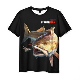 Мужская футболка 3D с принтом Лучший рыбак в Курске, 100% полиэфир | прямой крой, круглый вырез горловины, длина до линии бедер | background | best fisherman | black | fish | fishing | лучший рыбак | рыба | рыбалка | фон | черный
