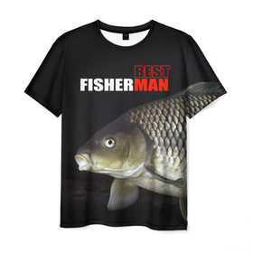 Мужская футболка 3D с принтом Лучший рыбак в Курске, 100% полиэфир | прямой крой, круглый вырез горловины, длина до линии бедер | background | best fisherman | black | fish | fishing | лещ | лучший рыбак | рыба | рыбалка | фон | черный