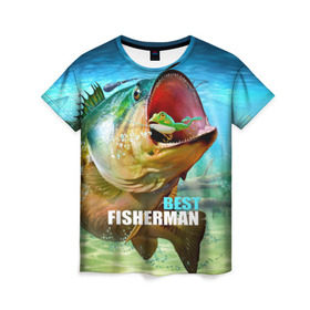 Женская футболка 3D с принтом Лучший рыбак в Курске, 100% полиэфир ( синтетическое хлопкоподобное полотно) | прямой крой, круглый вырез горловины, длина до линии бедер | крючок | лягушка | наживка | рыба