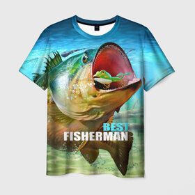 Мужская футболка 3D с принтом Лучший рыбак в Курске, 100% полиэфир | прямой крой, круглый вырез горловины, длина до линии бедер | Тематика изображения на принте: крючок | лягушка | наживка | рыба