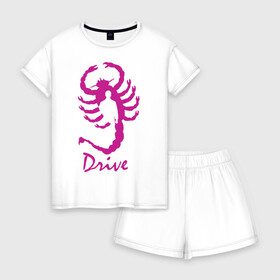 Женская пижама с шортиками хлопок с принтом Драйв в Курске, 100% хлопок | футболка прямого кроя, шорты свободные с широкой мягкой резинкой | драйв | райн гослинг | скорпион