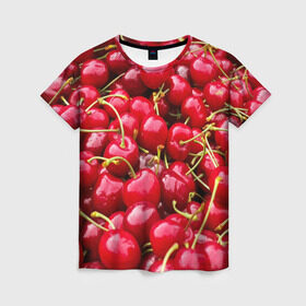 Женская футболка 3D с принтом Черешня в Курске, 100% полиэфир ( синтетическое хлопкоподобное полотно) | прямой крой, круглый вырез горловины, длина до линии бедер | вишня | десерт | лето | сладкое | черешня | ягода