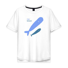 Мужская футболка хлопок Oversize с принтом Киты в Курске, 100% хлопок | свободный крой, круглый ворот, “спинка” длиннее передней части | абстракция | арт | киты | минимализм | море | океан | рыбы
