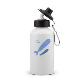 Бутылка спортивная с принтом Киты в Курске, металл | емкость — 500 мл, в комплекте две пластиковые крышки и карабин для крепления | абстракция | арт | киты | минимализм | море | океан | рыбы