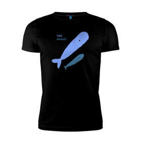 Мужская футболка премиум с принтом Киты в Курске, 92% хлопок, 8% лайкра | приталенный силуэт, круглый вырез ворота, длина до линии бедра, короткий рукав | абстракция | арт | киты | минимализм | море | океан | рыбы