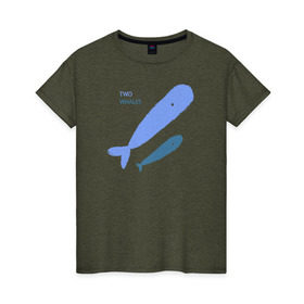 Женская футболка хлопок с принтом Киты в Курске, 100% хлопок | прямой крой, круглый вырез горловины, длина до линии бедер, слегка спущенное плечо | абстракция | арт | киты | минимализм | море | океан | рыбы