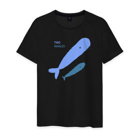 Мужская футболка хлопок с принтом Киты в Курске, 100% хлопок | прямой крой, круглый вырез горловины, длина до линии бедер, слегка спущенное плечо. | Тематика изображения на принте: абстракция | арт | киты | минимализм | море | океан | рыбы