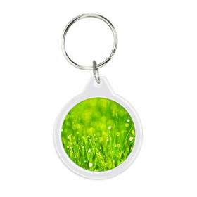 Брелок круглый с принтом Роса на траве в Курске, пластик и полированная сталь | круглая форма, металлическое крепление в виде кольца | Тематика изображения на принте: зелёный | зелень | луг | роса | яркий