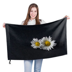 Флаг 3D с принтом Ромашки в Курске, 100% полиэстер | плотность ткани — 95 г/м2, размер — 67 х 109 см. Принт наносится с одной стороны | зелень | лепестки | пара | природа | растения | ромашки | цветы