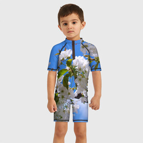 Детский купальный костюм 3D с принтом Вишнёвый цвет в Курске, Полиэстер 85%, Спандекс 15% | застежка на молнии на спине | весна | вишня | лепестки | прикольные картинки | цветение | цветы