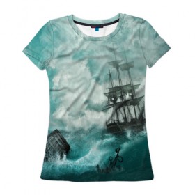 Женская футболка 3D с принтом Море в Курске, 100% полиэфир ( синтетическое хлопкоподобное полотно) | прямой крой, круглый вырез горловины, длина до линии бедер | бочка | вода | волны | корабль | море | небо | новые | облака | океан | природа | шторм | якорь