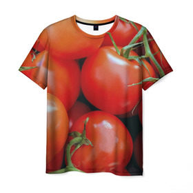 Мужская футболка 3D с принтом Томаты в Курске, 100% полиэфир | прямой крой, круглый вырез горловины, длина до линии бедер | дача | еда | зелень | красный | овощи | огород | помидоры | томаты
