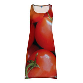 Платье-майка 3D с принтом Томаты в Курске, 100% полиэстер | полуприлегающий силуэт, широкие бретели, круглый вырез горловины, удлиненный подол сзади. | дача | еда | зелень | красный | овощи | огород | помидоры | томаты