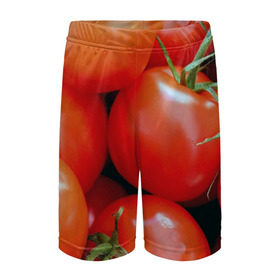 Детские спортивные шорты 3D с принтом Томаты в Курске,  100% полиэстер
 | пояс оформлен широкой мягкой резинкой, ткань тянется
 | дача | еда | зелень | красный | овощи | огород | помидоры | томаты