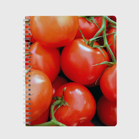 Тетрадь с принтом Томаты в Курске, 100% бумага | 48 листов, плотность листов — 60 г/м2, плотность картонной обложки — 250 г/м2. Листы скреплены сбоку удобной пружинной спиралью. Уголки страниц и обложки скругленные. Цвет линий — светло-серый
 | дача | еда | зелень | красный | овощи | огород | помидоры | томаты