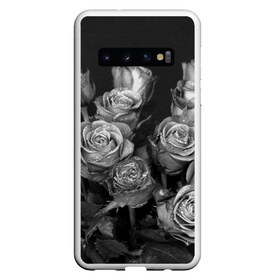 Чехол для Samsung Galaxy S10 с принтом Черно-белые розы в Курске, Силикон | Область печати: задняя сторона чехла, без боковых панелей | Тематика изображения на принте: букет | цветы