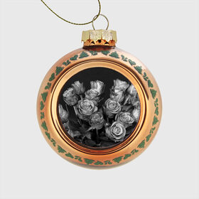 Стеклянный ёлочный шар с принтом Черно-белые розы в Курске, Стекло | Диаметр: 80 мм | Тематика изображения на принте: букет | цветы