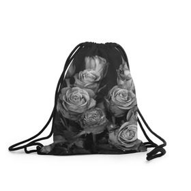 Рюкзак-мешок 3D с принтом Черно-белые розы в Курске, 100% полиэстер | плотность ткани — 200 г/м2, размер — 35 х 45 см; лямки — толстые шнурки, застежка на шнуровке, без карманов и подкладки | Тематика изображения на принте: букет | цветы